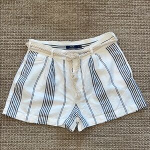Women Ralph Lauren Polo Striped White & Blue Linen Shorts Rope Belt Sz 12